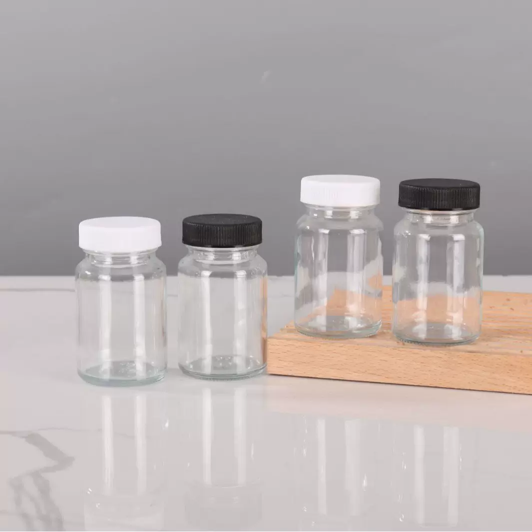 玻璃胶囊瓶现货2oz透明饮料瓶宽口带盖小号果汁虫草玻璃瓶60ml