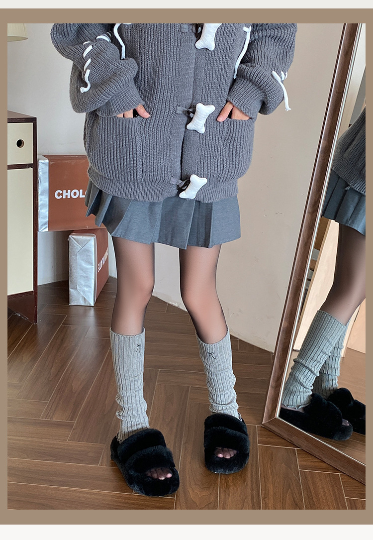 Leg Warmers Women's Autumn And Winter Pile Socks With Embroidered Bows, Maillard Ruffles And Japanese Style Knitted Calf Socks_voghion.com