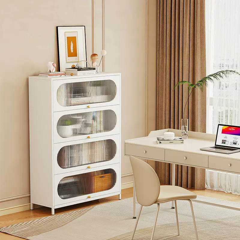 家用钢制儿童书架置物架落地客厅铁艺上翻门防尘多层书柜储物架