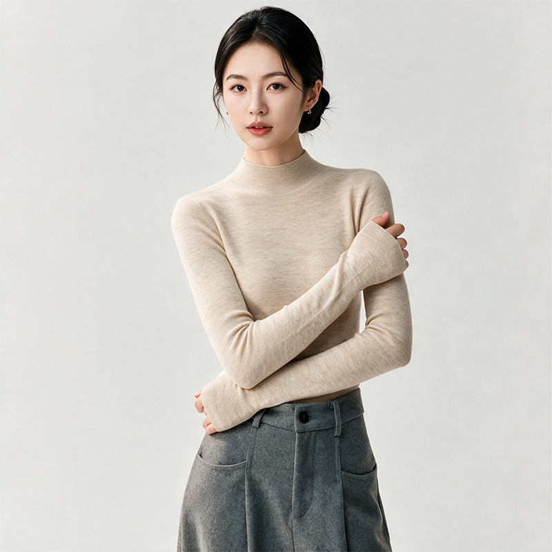 Word-Of-Mouth King! High-Count Worsted Half Turtleneck 100 Pure Wool Knitwear for Women Thick Slim Fit Warm Inner Layering Shirt Word-Of-Mouth King! High-Count Worsted Half Turtleneck 100 Pure Wool Knitwear for Women Thick Slim Fit Warm Inner Layering Shirt