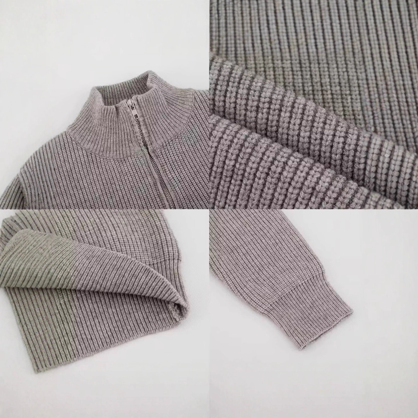 Suéter masculino de malha com meio zíper – Pulôver estiloso com tecido respirável e resistente a manchas (cinza/preto/azul/cáqui, tamanhos M-3XL)_voghion.com