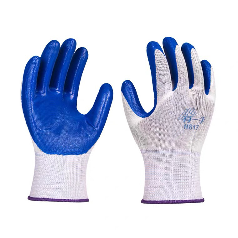 Dengsheng N817 sitio de construcción guantes de protección laboral sitio de construcción trabajo resistente al desgaste adhesivo nitrilo colgar pegamento sitio de construcción Hombres delgados