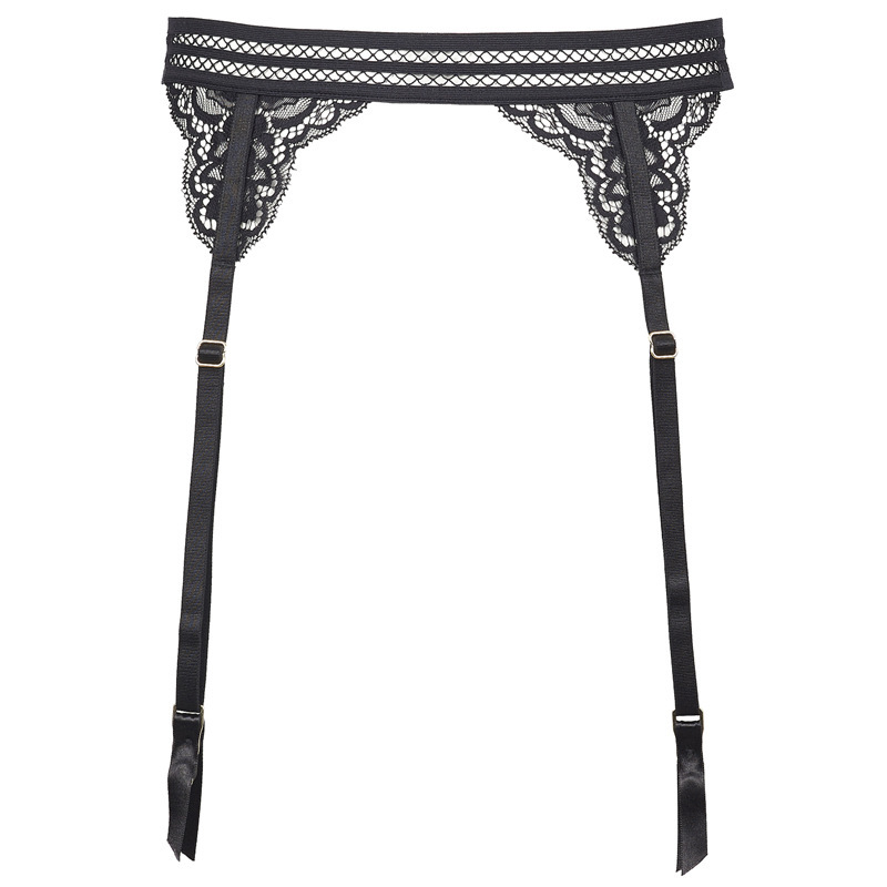M191 grid rubber lace garter gold buckle adjustable length ribbon sexy underwear accessories Black