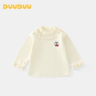 DUUDUU白色女宝宝内搭上衣小童秋冬衣服花边儿童高领衫a类打底衫