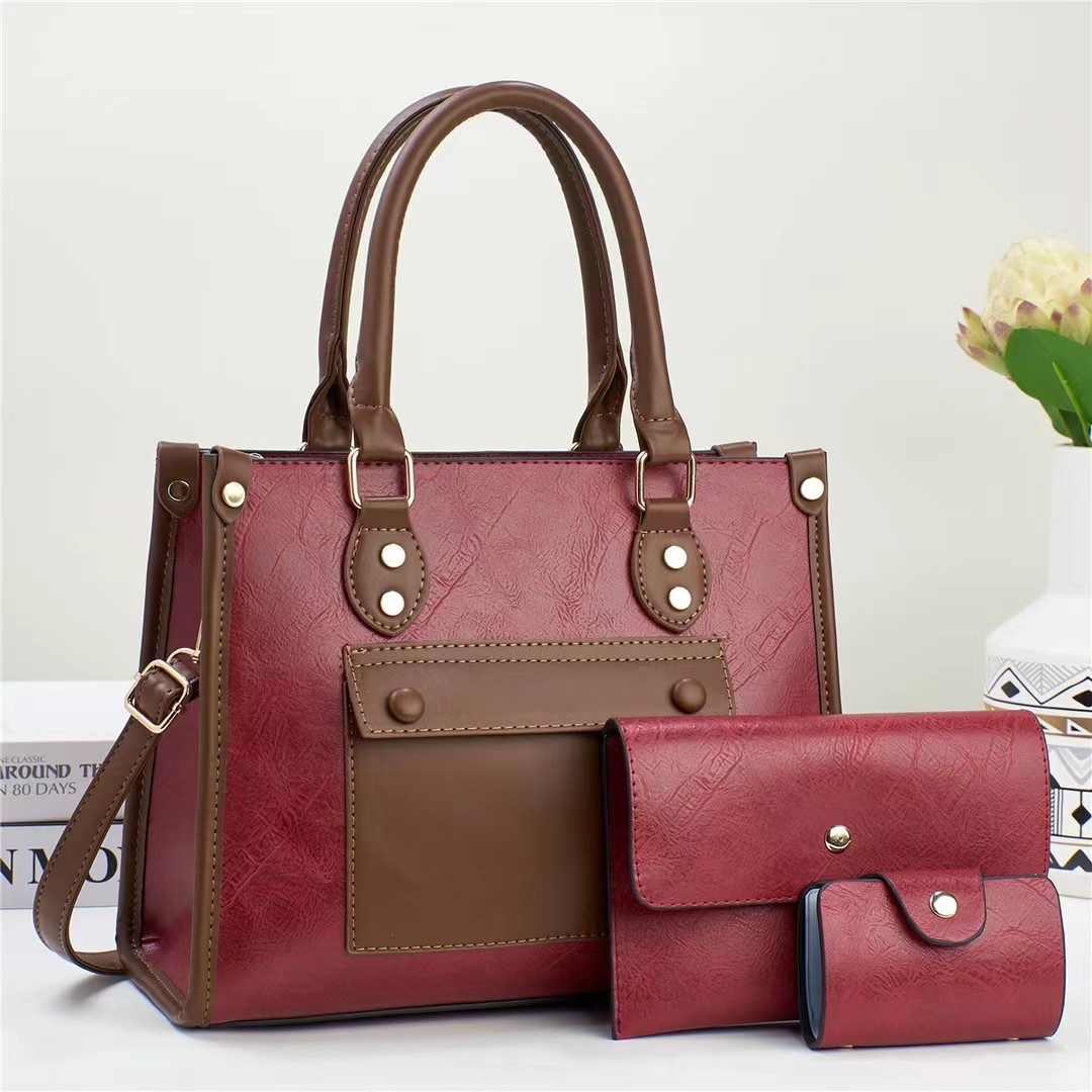 Frau Mittel Pu-Leder Farbblock Klassischer Stil Quadrat Reißverschluss Handtasche display picture 5