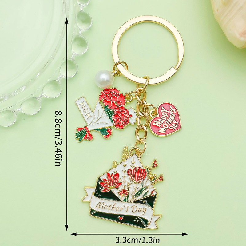 跨境母亲节mama康乃馨花束挂件吊坠钥匙卡通清新包包挂饰品钥匙圈|undefined