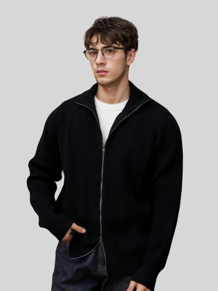 Comercio exterior pesado 500G chaqueta con cremallera de punto gruesa calentamiento anti-bolas jersey de punto cardigan casual ligero maduro hombre