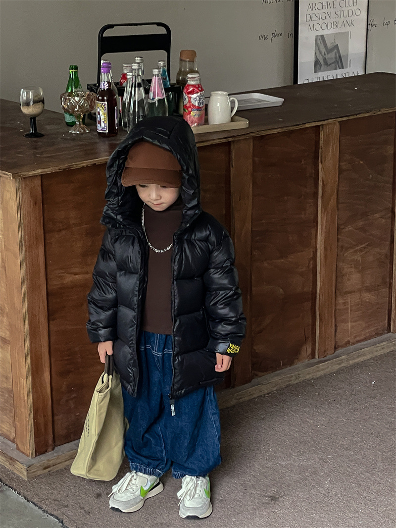 Giacca corta e spessa in oro nero per bambini, giacca con cinturino in piumino d'anatra bianco vulcano piccolo per ragazzi e ragazze,_voghion.com