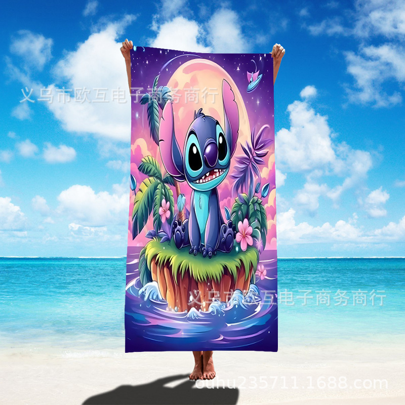 TEMU nueva toalla de playa estampada Stitch de gran tamaño toalla de baño para niños toalla de baño toalla de microfibra