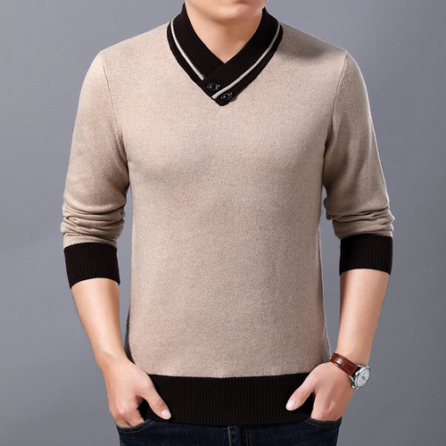 Spring and Autumn Men's Knitted Sweater, Fashionable Casual Mid- to Young-Aged Men's V-Neck Base Layer Sweater, Solid-Color Men's Sweater, Drop Shipping