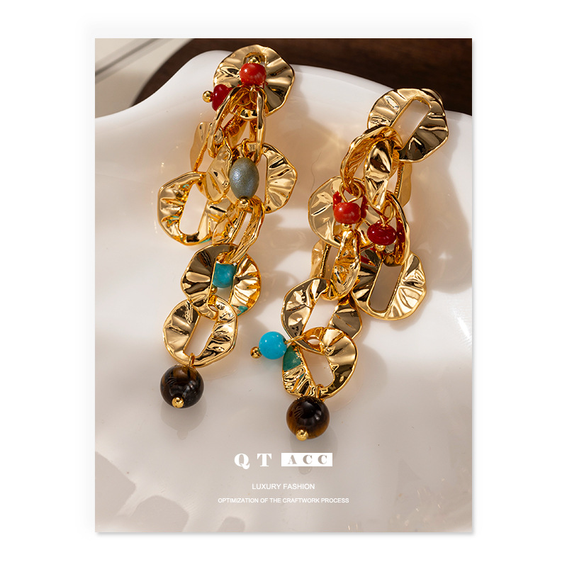Europa y América de moda retro natural ojo de tigre colgante pendientes de orejas simple versátil otoño y invierno estilo de alta sensación delicado pendientes de orejas mujeres