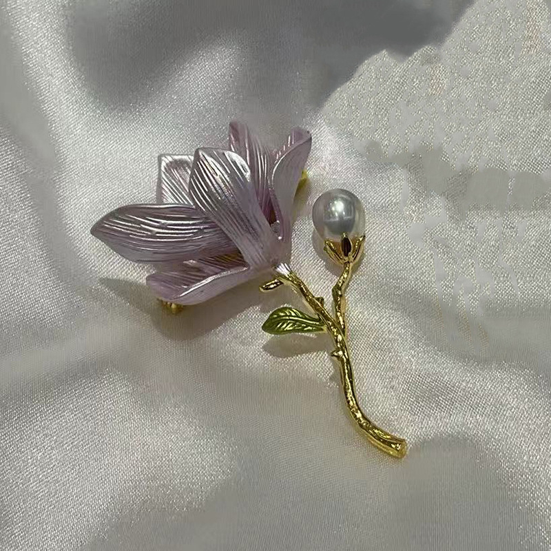 DIY Accessories Chinese Style Elegant and Exquisite Magnolia Brooch Women's Enamel Painted Elegant Brooch Pearl Corsage Empty Holder