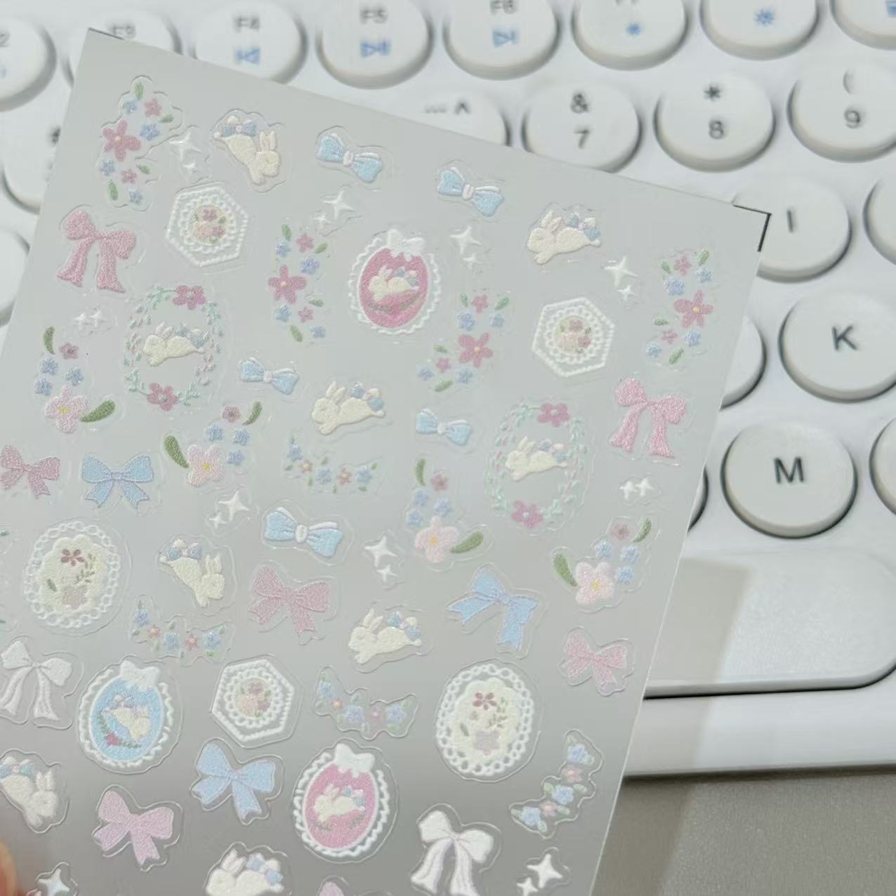 New Fresh Floral Bow Garden Bunny Spring Floral Embossed Nail Art Stickers Decoration Ins Water Cup Ccd