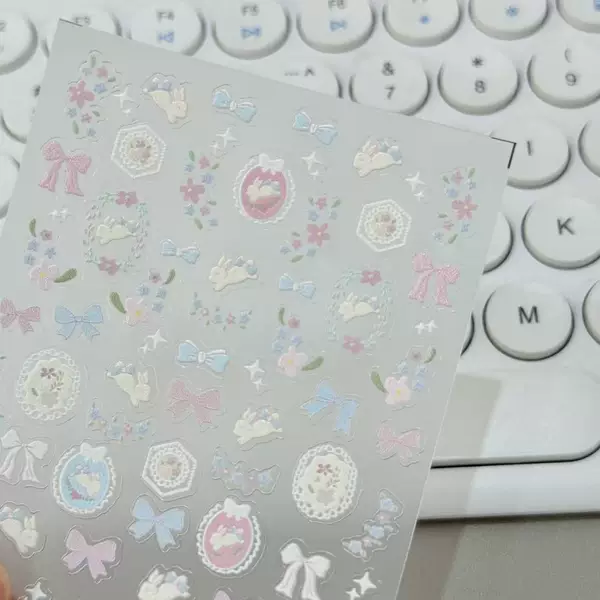 New Fresh Floral Bow Garden Bunny Spring Floral Embossed Nail Art Stickers Decoration Ins Water Cup Ccd