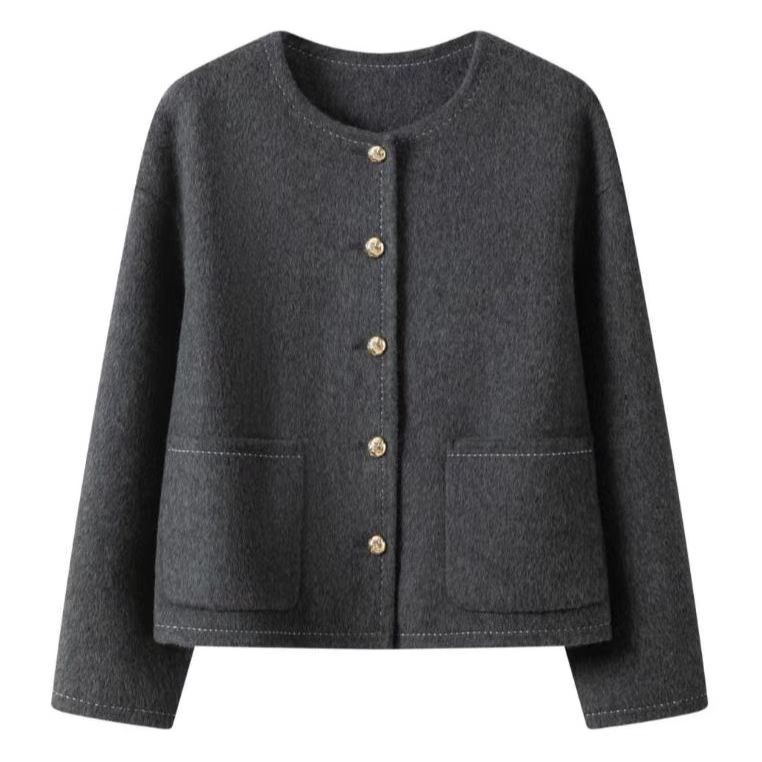 2025 New Wool Coat Women's 100 Wool High-end Crewneck Short Chanel-style Double-sided Wool Cashmere Coat