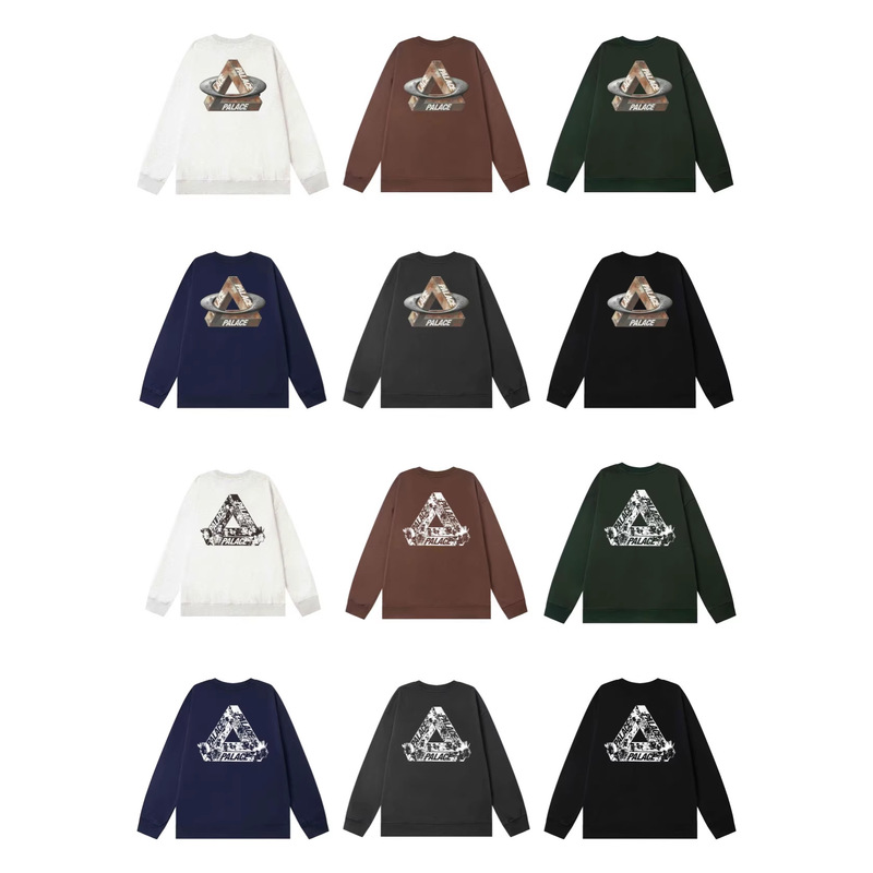 British Fashion Brand Palace Heavyweight Character Portrait Hop Flower Bubble Triangle Logo Print Crewneck Sweatshirt for Men and Women