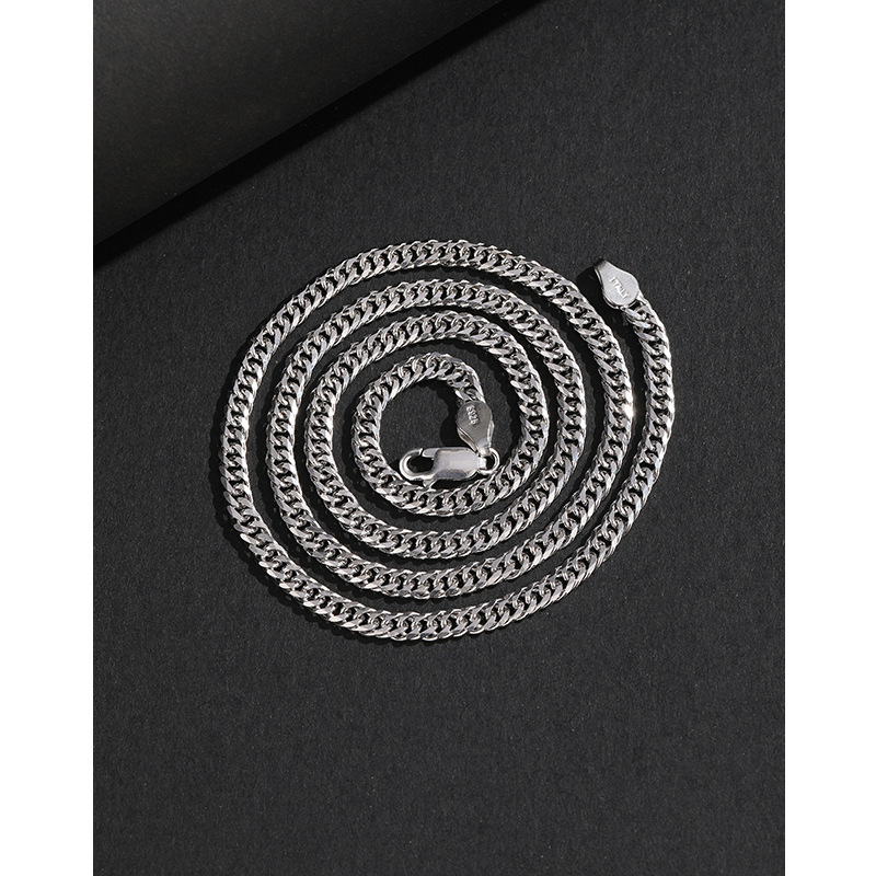 S925 collar de cadena de látigo de plata de ley cadena de clavícula de moda masculina cadena de plata femenina personalidad hip-hop hombre grueso cubano cadena