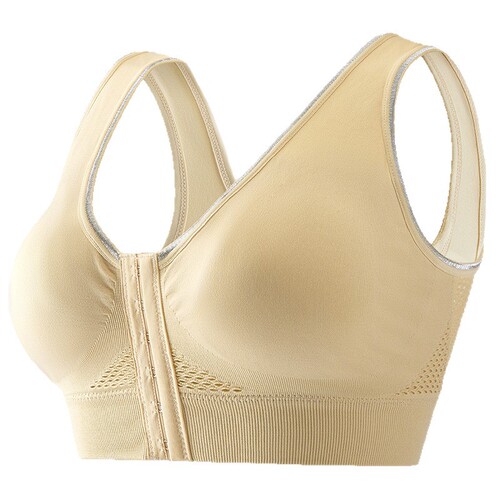 Hot-selling Hollowed-Out Mesh Breathable Women's Plus-Size Wireless Front-Closure Bra – Thin Design for Sports & Yoga
