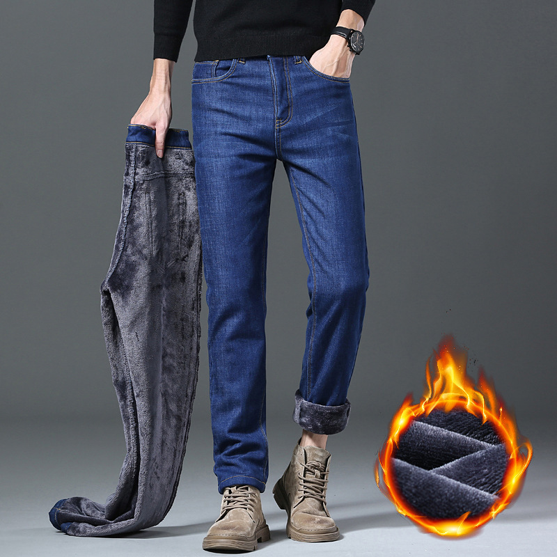 Crystal Velvet Comfortable Jeans Men's Soft Men's Trousers Fleece-Lined Quality Trendy Brand Versatile Small Straight Men's Middle-Aged Dad