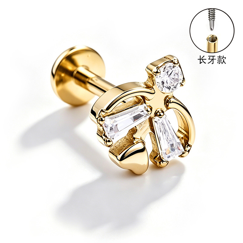 F136 Titanium Alloy Ear Studs, Carved Long Tooth Ear Bone Studs, Zirconia Lip Studs, G23 Titanium Body Piercing Jewelry detail image 34