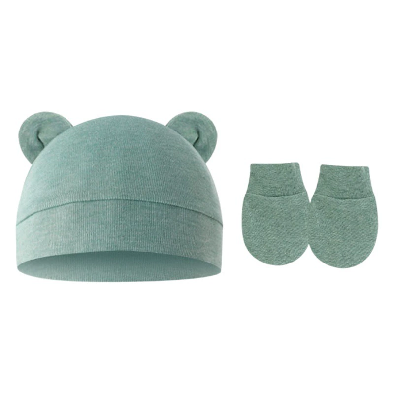 2022 Внешняя торговля Детская фетальная шапка Детская крышка от целлюлозы Однослойная шапка с ушками медведя Перчатки с защитой от царапин Костюм из 2 предметов