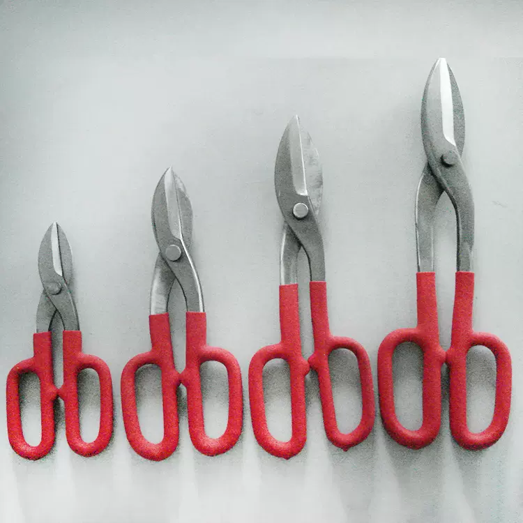 美式10寸铁皮剪红色沾塑柄铁皮剪刀抛光手动省力铁皮剪白铁皮剪刀