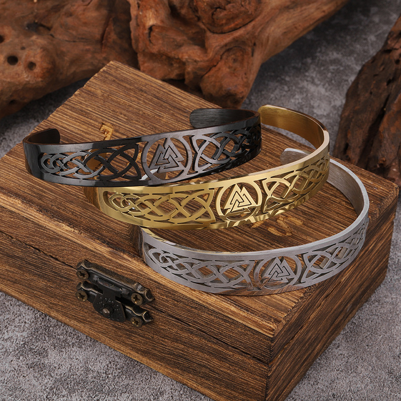 Viking-Style Hollow Stainless Steel Vintage Open Bracelet, Popular Cross-Border Hot-Selling Item in Europe and America, Vintage Open Bracelet Viking-Style Hollow Stainless Steel Vintage Open Bracelet, Popular Cross-Border Hot-Selling Item in Europe and America, Vintage Open Bracelet