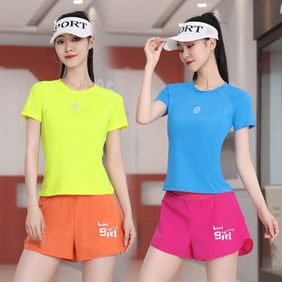 New Square Dance Costume Top Quick-drying Round Neck Short-sleeved Slim-fit Thin Stretch Sports Aerobics Dancing Clothes