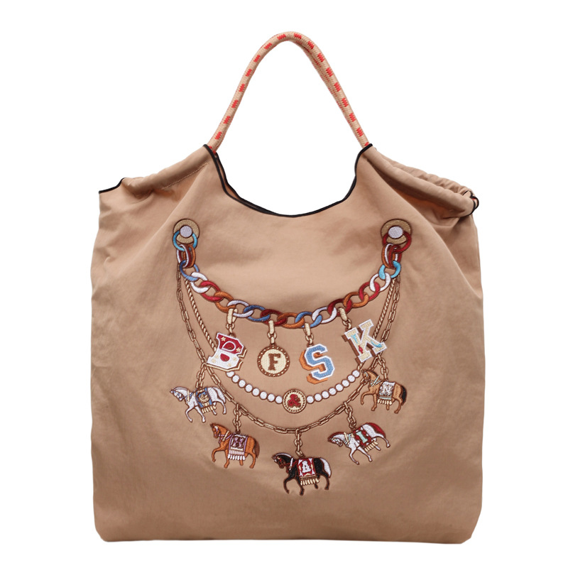 Nueva bolsa de lona bordada japonesa nicho bordado bolsas ecológicas de compras mochilas de nylon bolsas de hombro