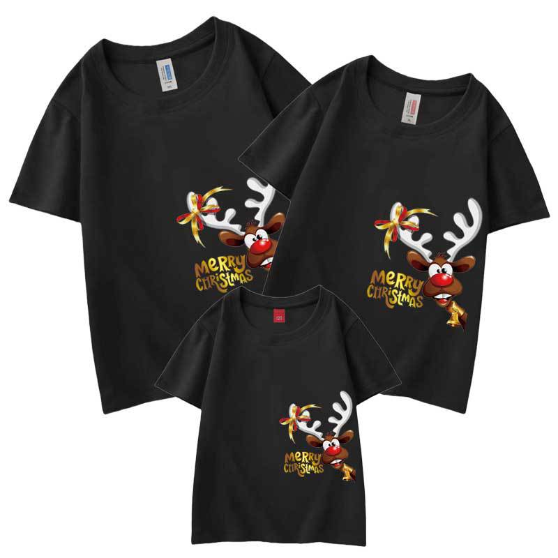 2024 nueva navidad padre-hijo camiseta de manga corta niño mameluco familia cuatro ciervos cabeza ropa de actividad del día de año nuevo