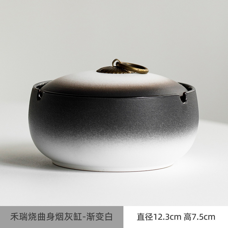 灰皿家庭用リビングオフィス高級感グラデーション陶磁器蓋付き飛灰防止創意中国式ロゴ|undefined