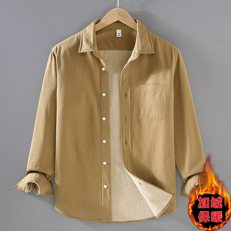2389 новый зимний хлопок плюс бархат утолщенные теплые нижние рубашки мужские квадратные воротники Чистый хлопок минималистский блузка куртка