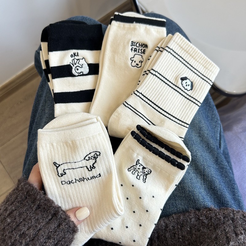 Calcetines de perrito para mujer, estilo japonés con rayas y lunares, lindos y cómodos para uso diario.