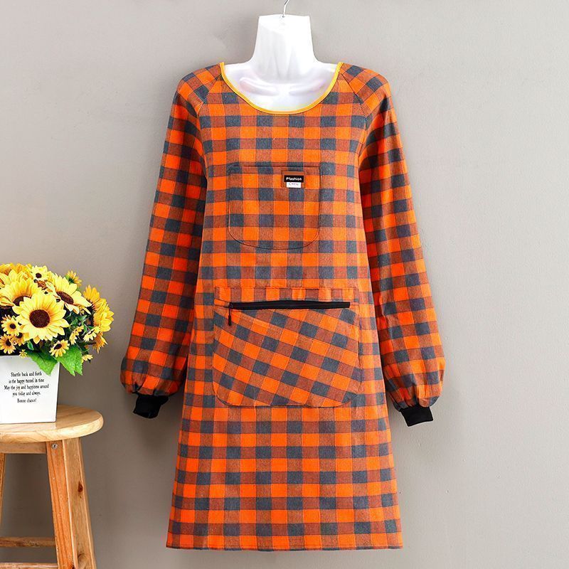 仕事用エプロン、韓国風純綿長袖キッチン家庭料理つなぎ服、かわいくておしゃれな袖付き作業服|undefined