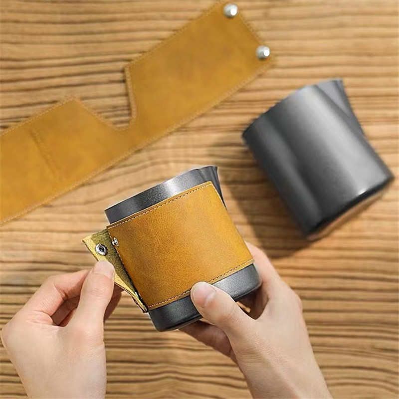 Coffee Milk Cup leather cover leather stainless steel pointed mouth cup cover bomber Garland Cup leather cover Coffee Milk Cup leather cover leather stainless steel pointed mouth cup cover bomber Garland Cup leather cover