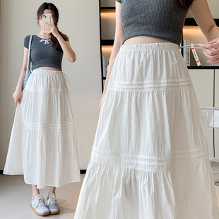 Pregnant Women's Skirt 2025 Summer New Style White Cake Skirt with Lining Slimming Midi Puff Cake Skirt