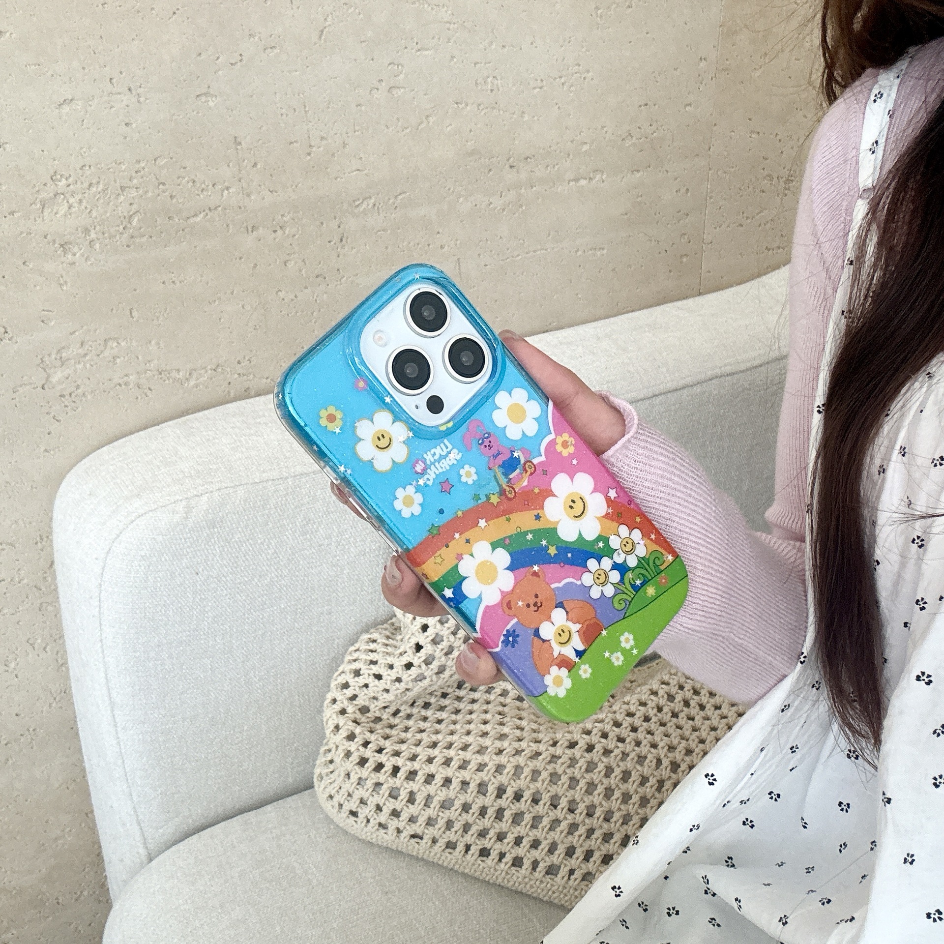 Dibujos animados flor oso para iPhone15/16 Apple 16ProMax femenino 14/13 celebridad de Internet 15Pro nuevo 14P