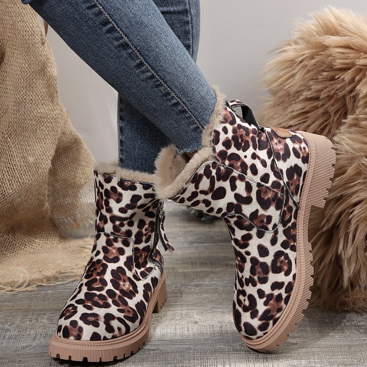 Big size snow boots women's new autumn and winter leopard print tube plus cashmere warm cotton boots_voghion.com