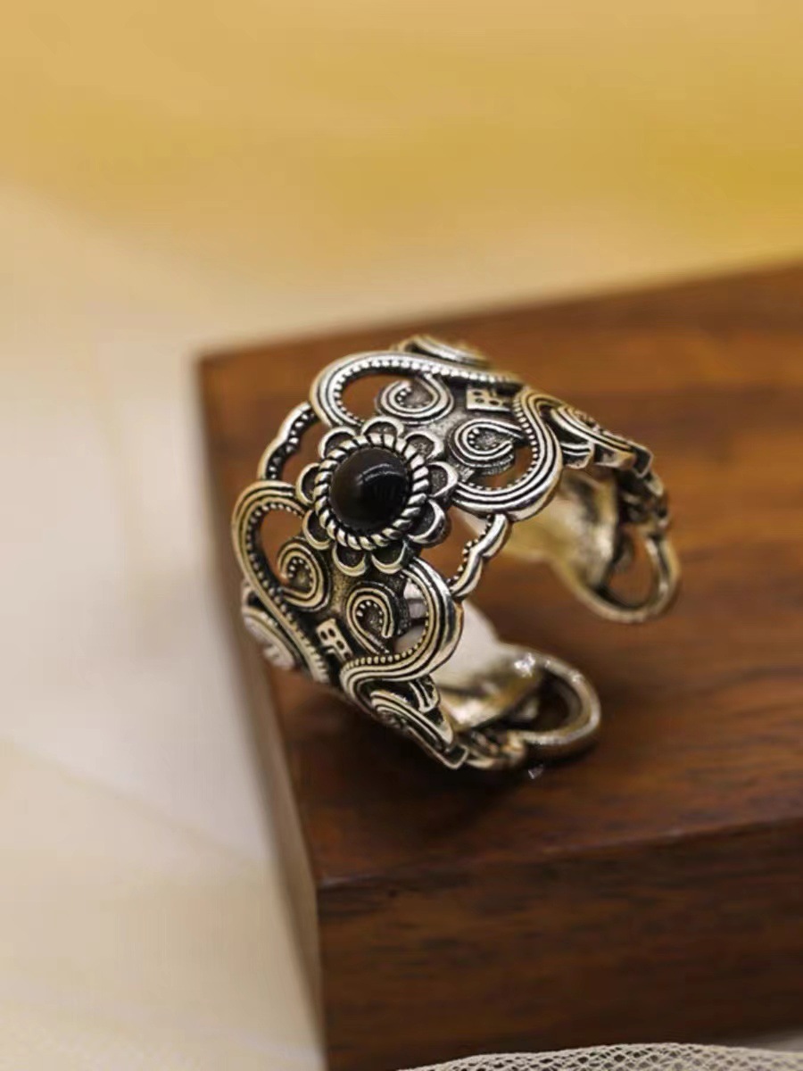 Vintage chinese totem ring voor dames brede designer ring_voghion.com