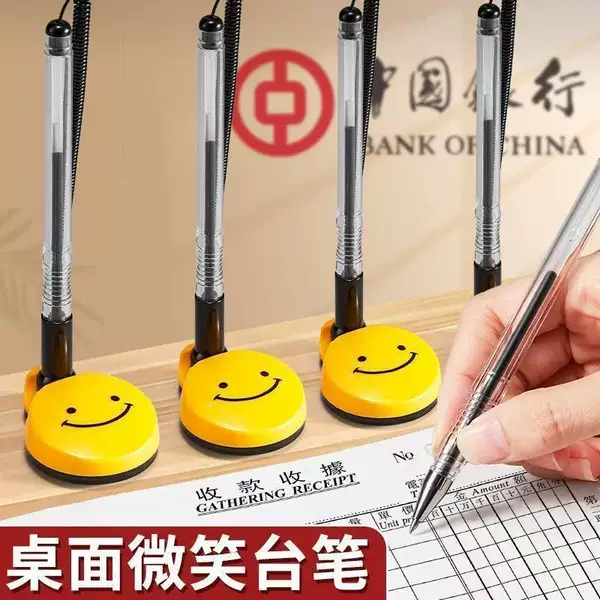 6793 smiley face desktop pens, can be attached and fixed, suitable for front desk, bank, business office, gift, advertising, signature, gel pen