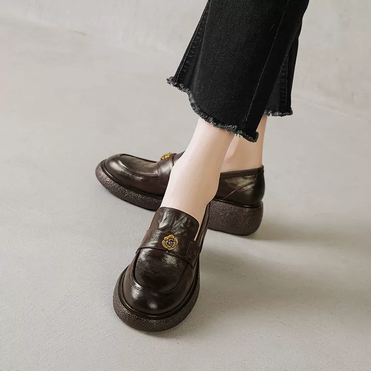 Повседневная круглая голова плюс бархатная обувь Lefu женские толстые каблуки маленькие ароматные каблуки женские кожаные рабочие туфли для тепла