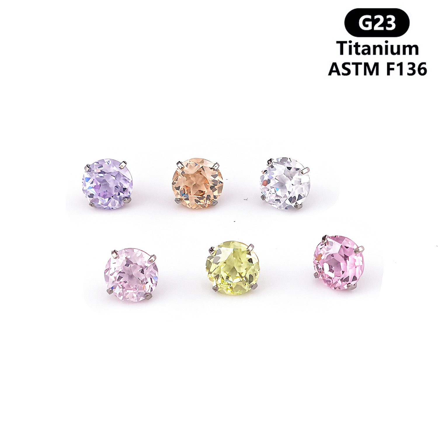 F136钛新款爪锆圆锆耳骨钉配件镶5A锆石唇钉G23钛合金穿刺品耳钉