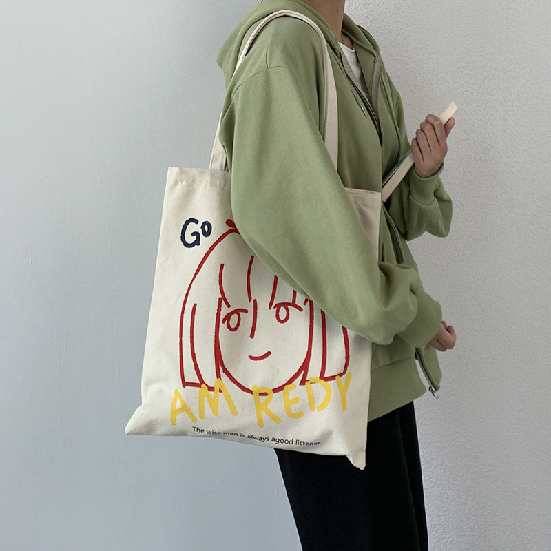 De estilo europeo de diseño de arte bolsa de lona de las mujeres de un solo hombro portátil japonés coreano INS de gran capacidad de estudiante de clase bolsa de libros de verano