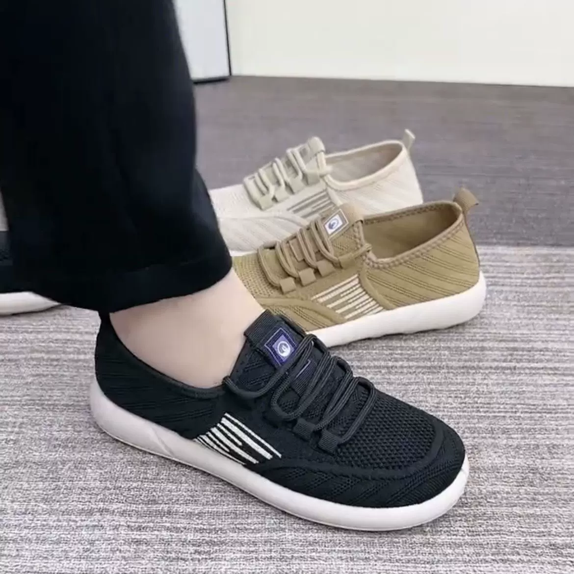 鞋子女2025春秋新款一脚蹬老北京布鞋休闲软底妈妈鞋飞织透气单鞋