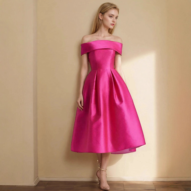 Cross-Border Satin Dress Birthday Party Aliexpress Prom One-Shoulder High-End Cocktail Party Celebrity Dress