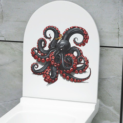 外貿萬聖節個性黑色章魚浴室馬桶貼家居裝飾牆貼貼紙自粘批發跨境