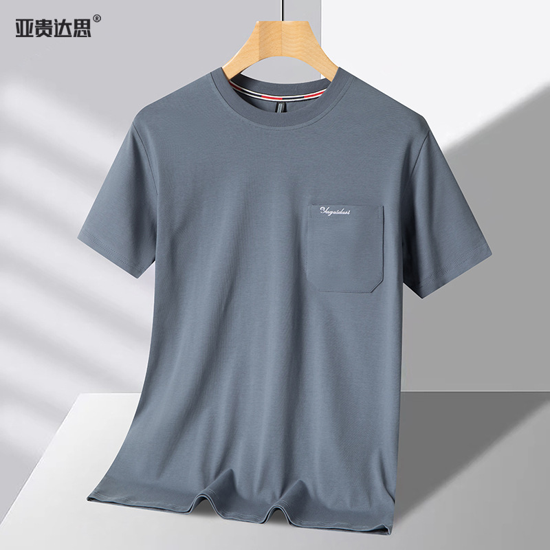 2025年新作純綿お父さん夏服中年男性半袖Tシャツ夏ラウンドネック中高年大きいサイズトップス|undefined