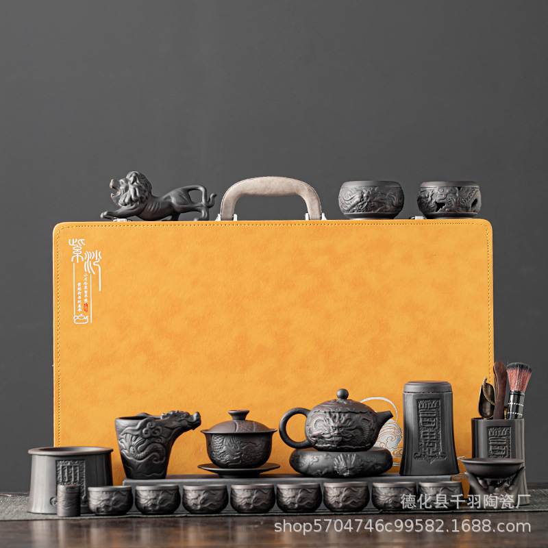 New complete tea set ceramic pot male cup tea making purple clay pot tea set creative tea set business gift wholesale