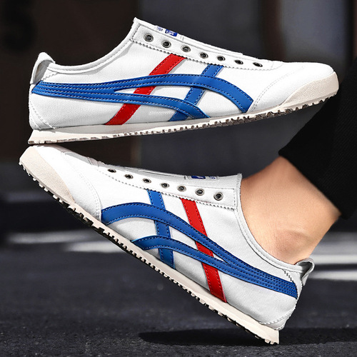 Chic Couple Canvas Ah-Gong Shoes, Sporty Casual Shoes for Men, Slip-On Sneakers, No Laces, White, Spring and Autumn Flat Platform Shoes