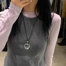 透明树脂大爱心吊坠项链女韩国小众设计感抽拉式皮革颈链锁骨链女
